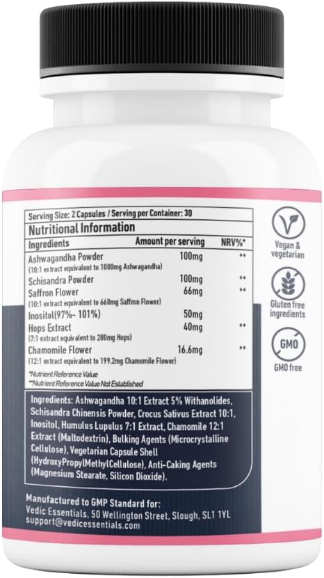 Vedic Mind Bliss- Stress Relief & Sleep Aid | 6-in-1 Ashwagandha Complex +Chamomile +Saffron & More | High Strength Ashwagandha | Anxiety Relief, Calming, Mood Lift | 60 Vegan Capsules