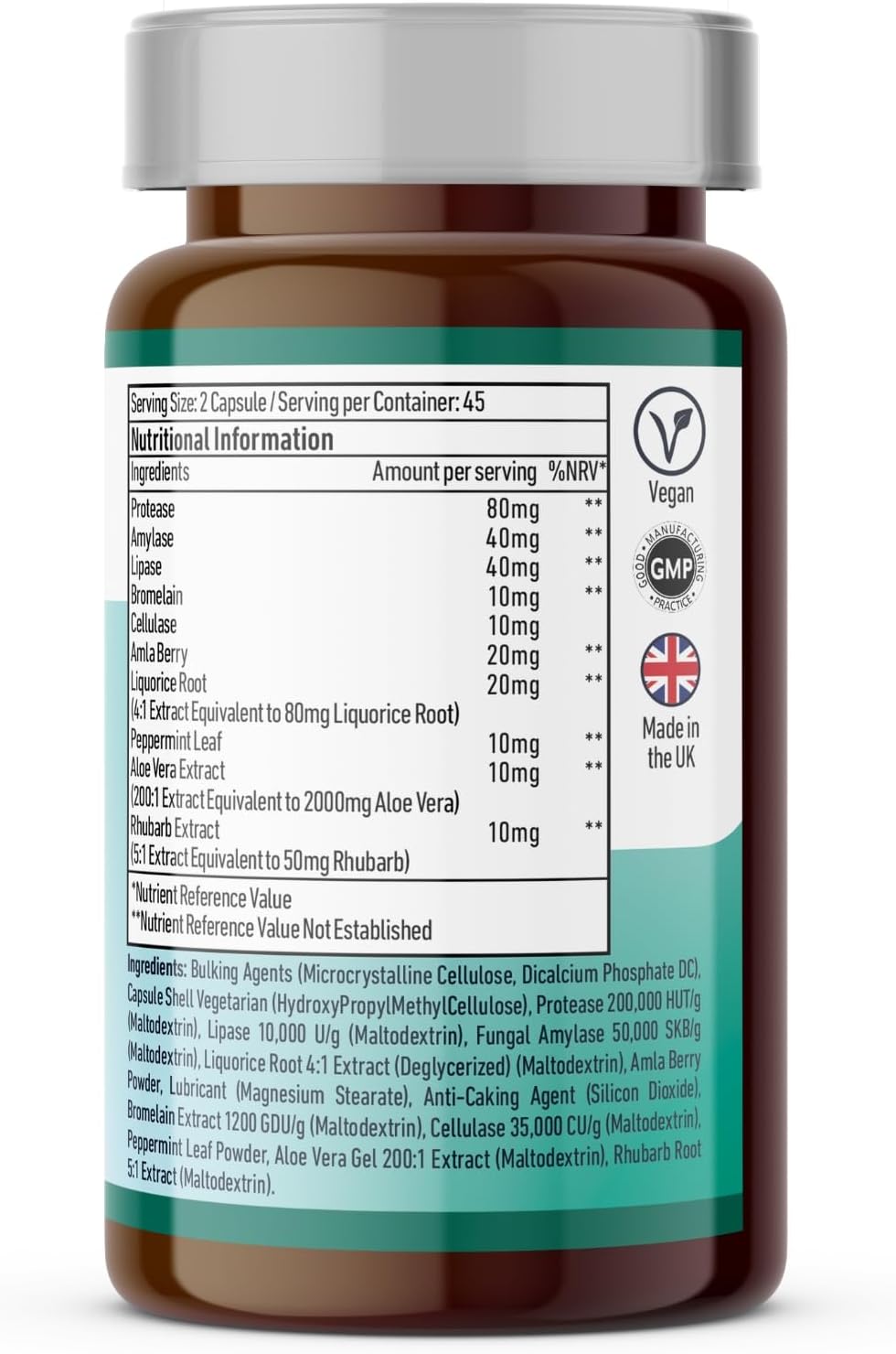 Vedic Digestive Enzymes + Herbs Complex for Better Digestion & Tummy Comfort | Advanced Digestive Supplement for Bloating, Gas, Indigestion | 5 Enzymes + Peppermint, Aloe, Licorice | UK Made, Vegan