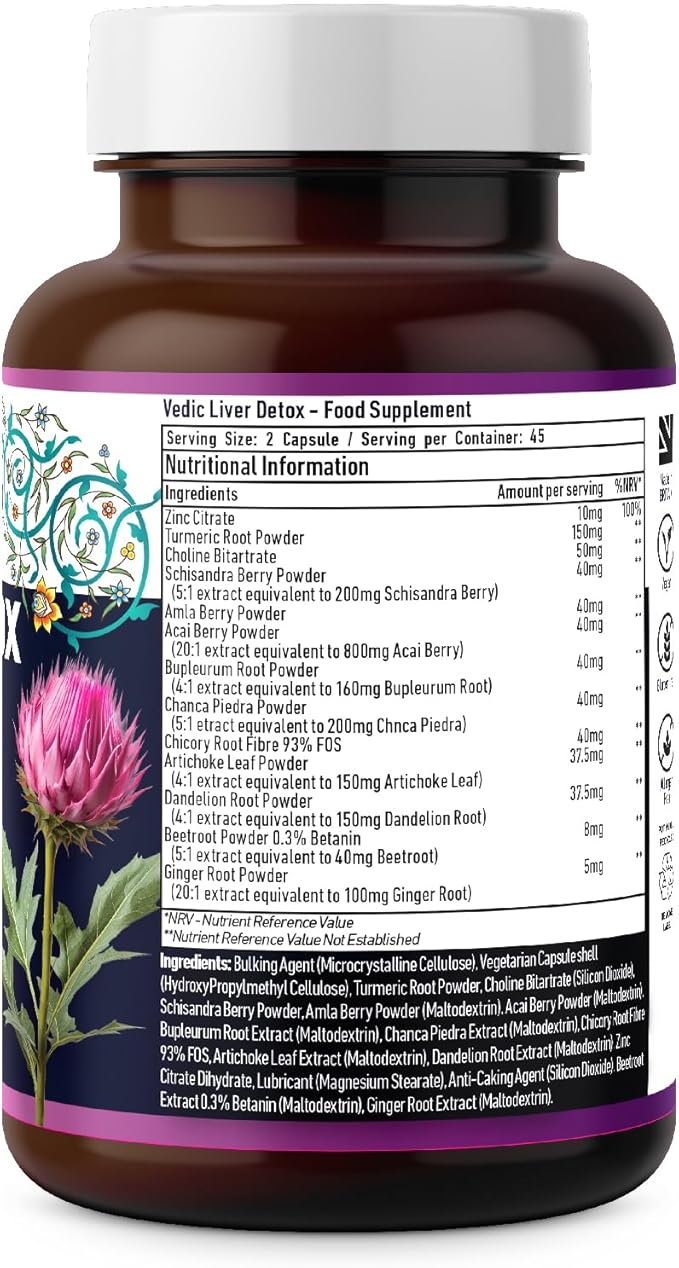 Vedic Advanced Liver Cleanse & Detox | High Strength Liver Support Capsules | 13 Essential Natural Ingredients for Healthy Liver Function | Vegan, UK Made, Premium Supplement