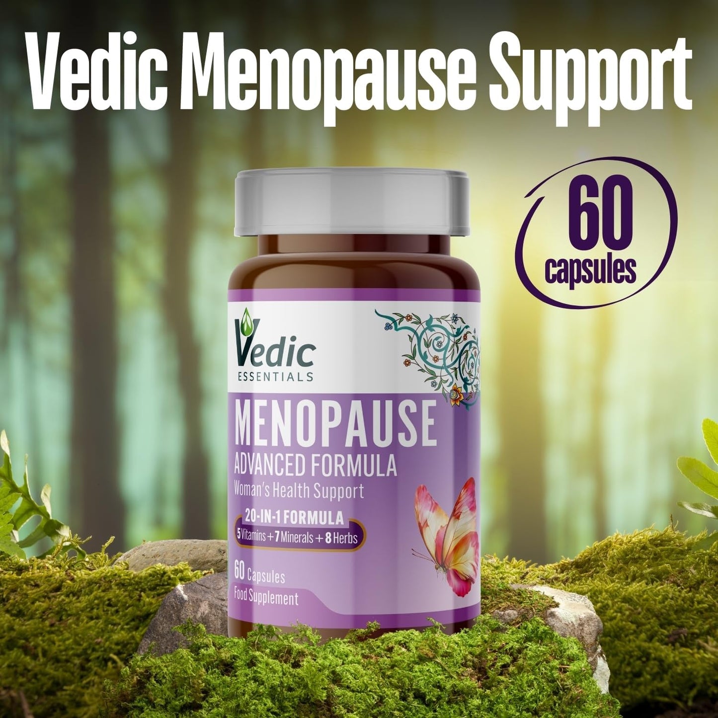 Vedic Menopause Support | 20 Vitamins, Minerals & Herbs Like Red Clover, Sage, Primrose, Flaxseed, Ginseng | Menopause, Perimenopause Supplement for Hot Flashes, Mood Swings, Fatigue | UK Made, Vegan