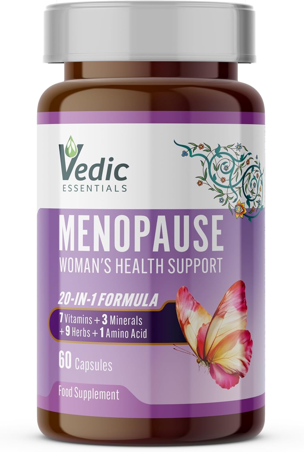 Vedic Menopause Support | 20 Vitamins, Minerals & Herbs Like Red Clover, Sage, Primrose, Flaxseed, Ginseng | Menopause, Perimenopause Supplement for Hot Flashes, Mood Swings, Fatigue | UK Made, Vegan