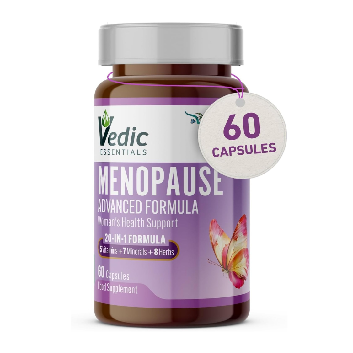 Vedic Menopause Support | 20 Vitamins, Minerals & Herbs Like Red Clover, Sage, Primrose, Flaxseed, Ginseng | Menopause, Perimenopause Supplement for Hot Flashes, Mood Swings, Fatigue | UK Made, Vegan