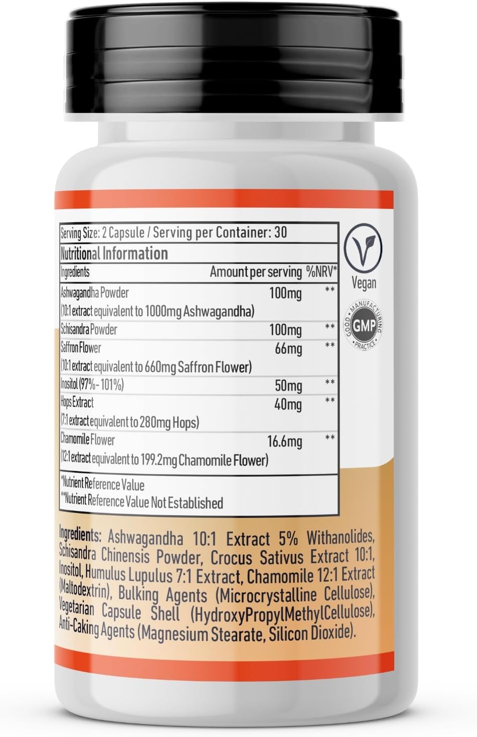 Vedic Ashwagandha-Saffron Calming Complex | 6 Calming Herbs Blend- Ashwagandha Boosted with Saffron, Chamomile, Hops, Inositol & Schisandra Berry | High Strength 2290mg | Premium, Vegan, 60 Capsules