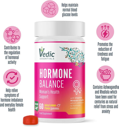 Vedic Hormone Balance Gummies | Natural Support for Female Health- for Teens & Women of All Ages | Essential Vitamins, Minerals & Herbs for Women’s Health | Yummy Lemon Flavour- 60 Vegan Gummies